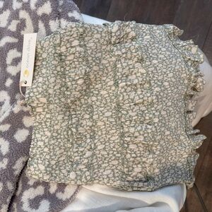 Ocean Drive Sage and Cream Ruffle Blouse